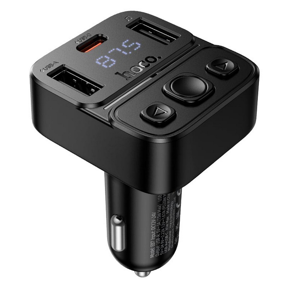 Авто зарядне FM Hoco E87 2USB/1Type-C, 35W/3A, PD/QC
