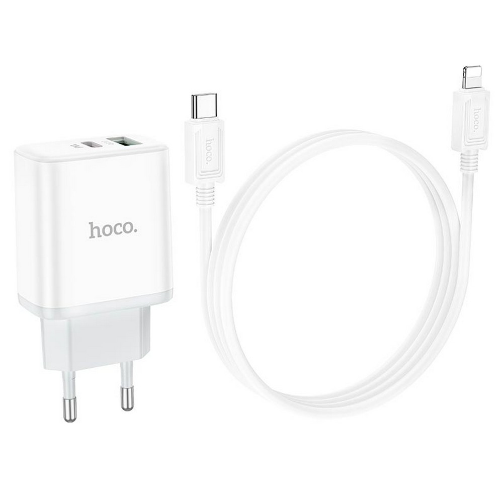 Сетевое ЗУ Hoco C105A 20W 1USB, 1Type-C 20W + Type-C to Lightning cable